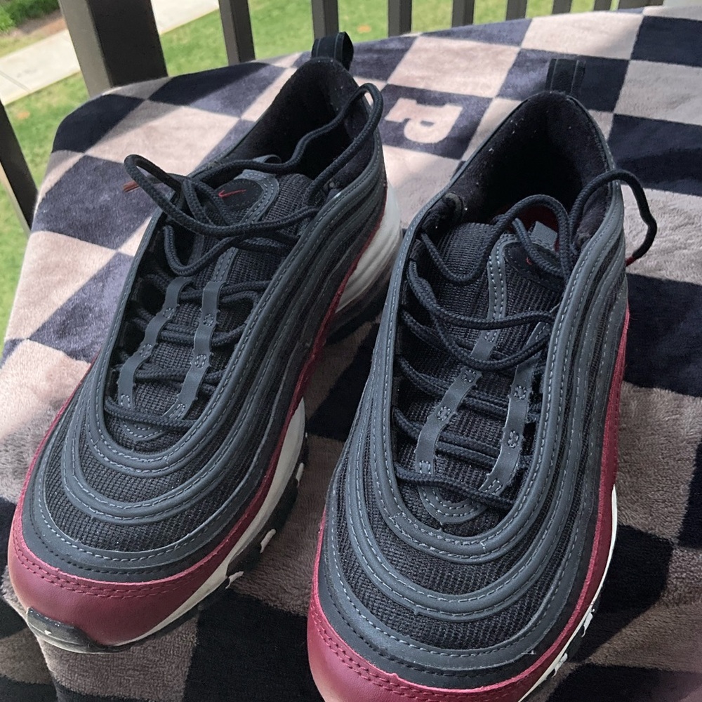 Nike Black and Burgundy Air Max 97 Sneakers